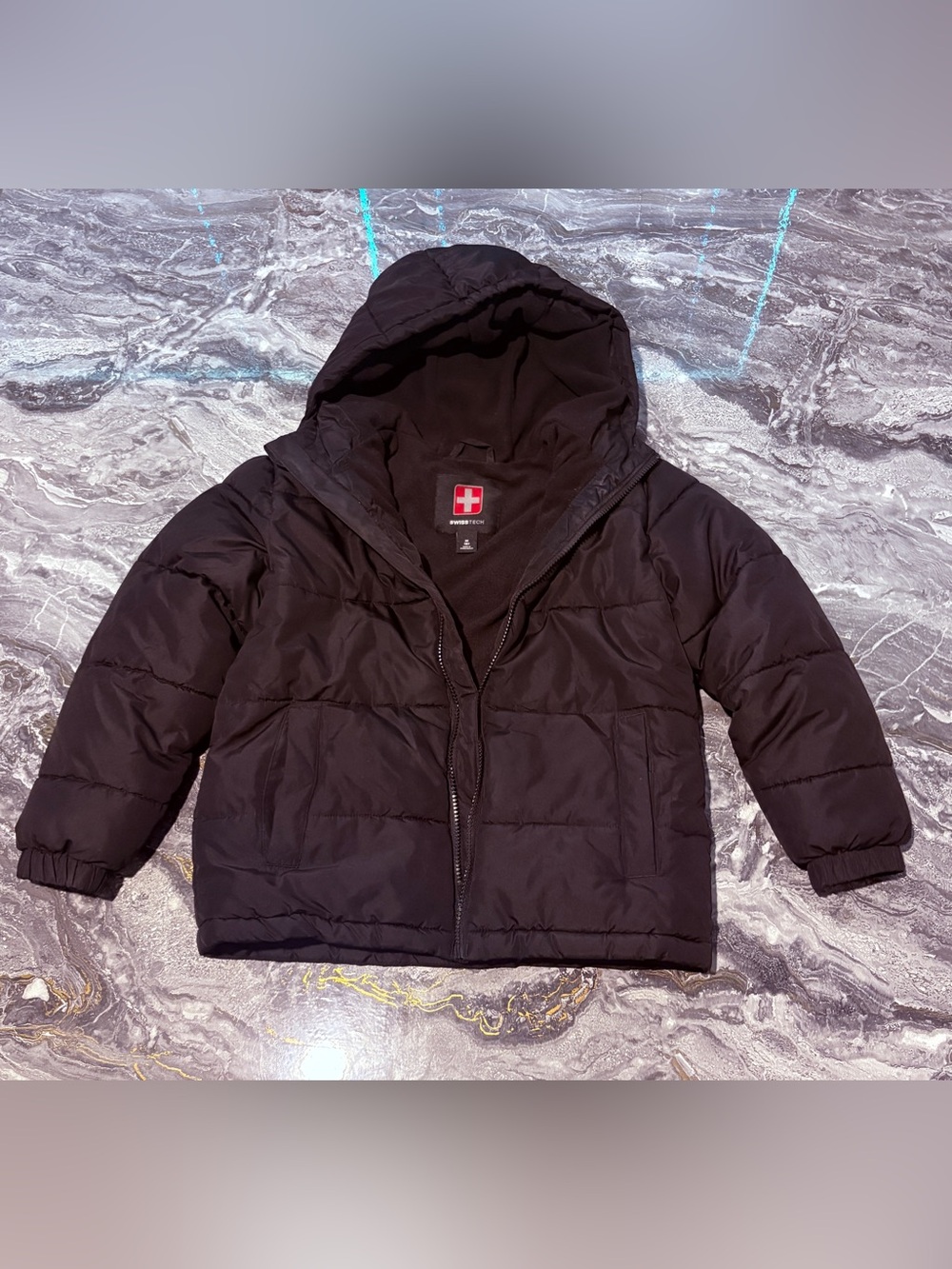 Kids Black Hooded Puffer Coat Size 8 Medium